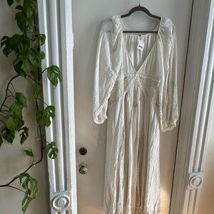 Free People White Smocked Maxi Dress with Sweetheart Neckline